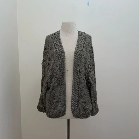 Wishlist Green Chunky Open Cable Knit Dolman Sleeve Cardigan Sweater Size M/L - Picture 6 of 11